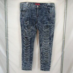 DAZL Butt Lift Denim Women's Blue Jeans Ripped Legs Whiskered Mid Rise Size 20
